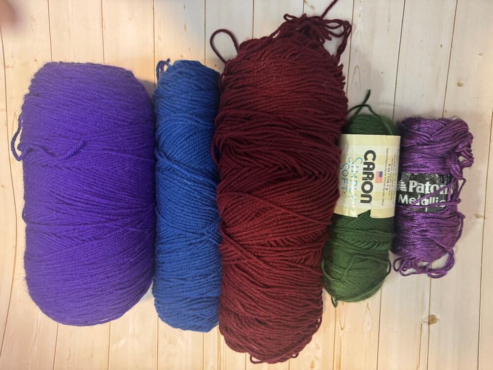 Assorted  Yarn Lot Caron Simply Soft Patons Metallic Purple Blue Green Burgundy
